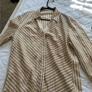 Mango Beige and White Striped Men's Shirt Jacket
